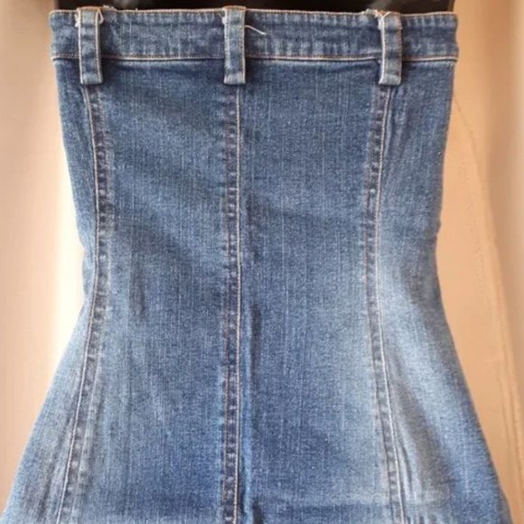 Strapless Denim Dress with Button Closure - Picture 2 of 4